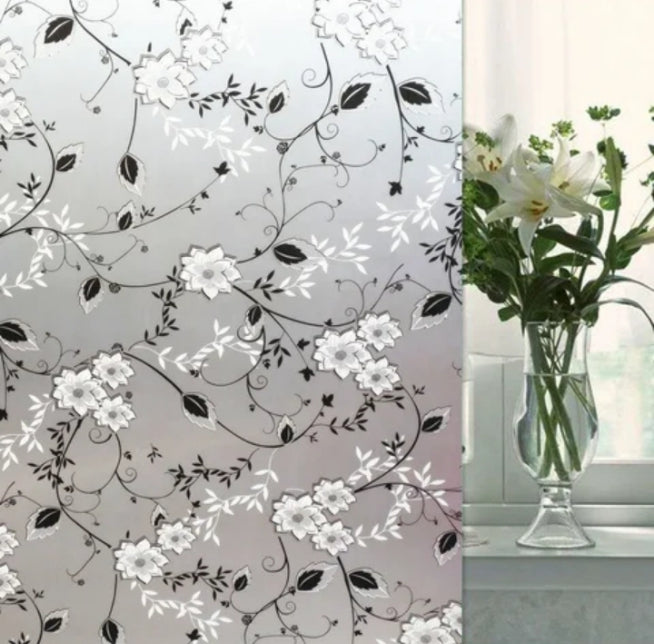 Black & White Floral Designer Glass Paper Film – Decorative Window Film